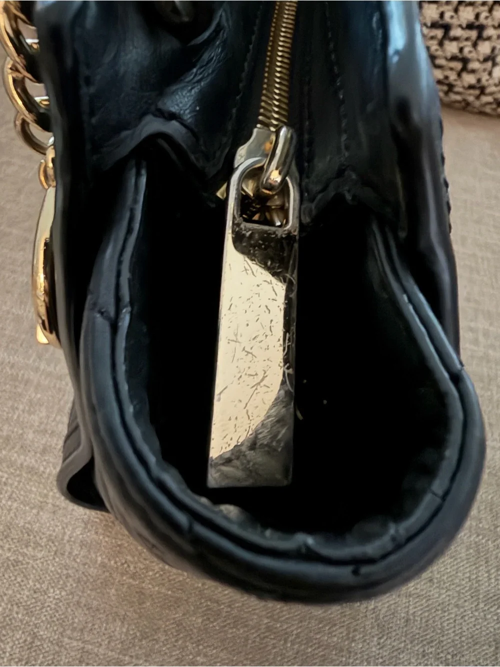 Michael Kors Black Quilted Leather Crossbody with Gold MK Charm